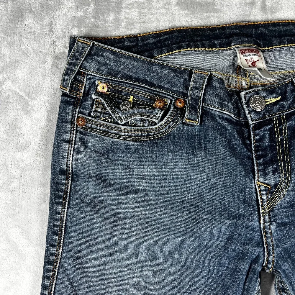 True Religion Joey Jeans Womens 32 Bootcut Flap Pocket Y2K USA Made Medium Wash